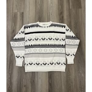 Vintage Hampton Bay Sweater Mens XL Cotton Knit Western Aztec 90s Made In USA